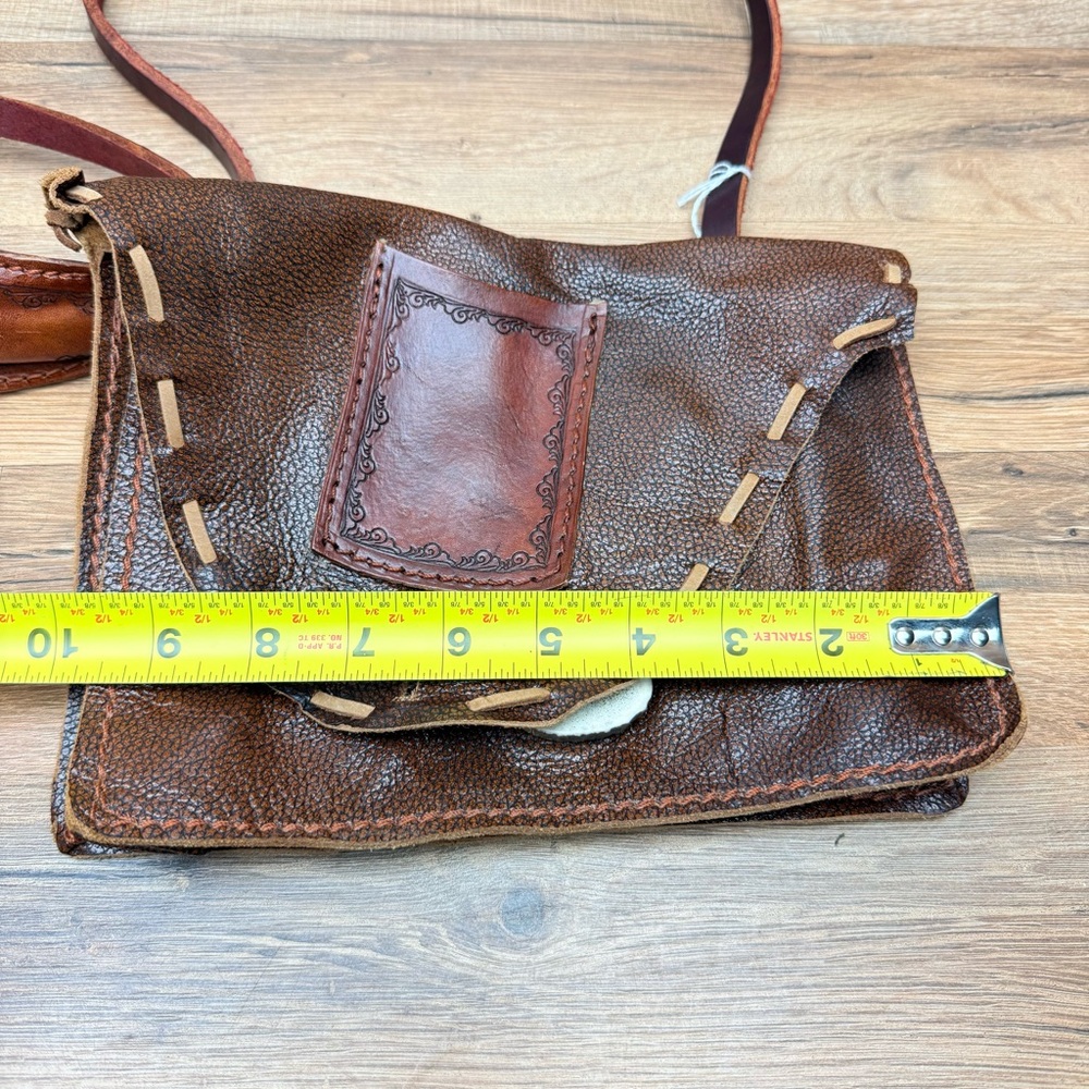 Vtg Crossbody Mini Genuine Leather Hand Tooled Embossed & Painted - Picture 8 of 10